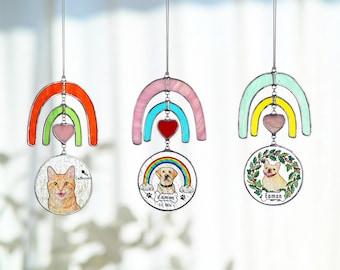 Custom Pet Portrait Stained Glass Suncatcher from Photo - Rainbow Bridge Pet Memorial Gift - Personalized Dog Cat Loss Sympathy Art