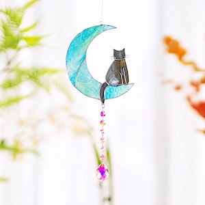 Cat Memorial Suncatcher Crystal Cat on Moon Loss of Pet Sympathy Gift Stained Glass Custom Name Cat Ornament Cat Lovers Gifts Cat Memorial