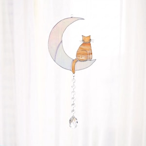 Custom Cat Memorial Suncatcher Crystal Cat on Moon Loss of Pet Sympathy Gift Stained Glass Custom Name Cat Ornament Cat Lovers Gifts image 9