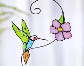 Hummingbird stained glass Hummingbird bird suncatcher Custom stained glass window hangings Hummingbird bird gifts Mothers Day gift