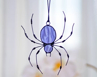 Spider Web Stained glass spider with web sun catcher Window hangings, Halloween spider suncatcher Gothic decor for Halloween