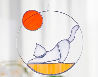 Boho Cat Staine Glass Window Hangings Yoga Cat Sun Catcher Loss of Pet Sympathy Gift Cat Memorial Suncatcher Cat Gifts