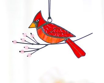 Cardinal Stained Glass Suncatcher Handmade Gift Stained Glass Birds Suncatcher Cardinal Bird Feeder Decor Cardinal gifts
