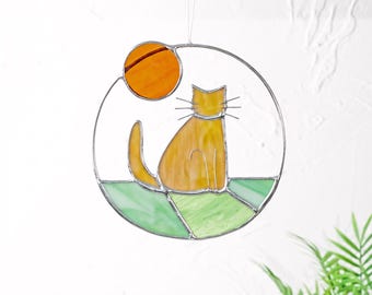 Custom Stained Glass Cat Suncatcher, Personalized Pet Portrait Art, Cat Memorial Gift, Loss of Cat Sympathy, Cat Lover Gift, Window Hanging