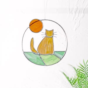 Custom Cat stained glass cat with sun rainbow bridge window hanging Cat Sun Catcher Boho Cat Cat Memorial Gift Black, Tabby... image 5