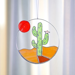 Stained glass Cactus Suncatcher Window Wall Hangings Nature Desert Birthday gifs for Plant lovers Ornament Home Decor succulent