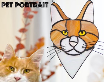 Custom pet portrait hanging stained glass, custom cat photo, pet souvenir, pet lovers gift Pet Memorial Gift.