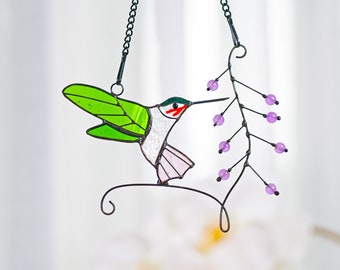 Hummingbird stained glass window hangings Hummingbird Sun Catcher Hummingbird gift Custom stained glass bird suncatcher Fathers Day gifts