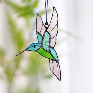 Hummingbird stained glass set of 3 window hangings Hummingbird Sun catcher Hummingbird gift Custom stained glass bird suncatcher Mothers Day pink wing humming