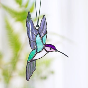 Hummingbird stained glass window hangings Hummingbird Sun catcher Hummingbird gift Custom stained glass bird suncatcher Mothers Day gift mom