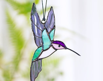 Hummingbird stained glass window hangings Hummingbird Sun catcher Hummingbird gift Custom stained glass bird suncatcher Mothers Day gift mom