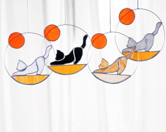Boho Cat Staine Glass Window Hangings Yoga Cat Sun Catcher Loss of Pet Sympathy Gift Cat Memorial Suncatcher Cat Gifts