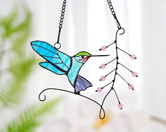 Hummingbird stained glass window hangings Hummingbird Sun Catcher Hummingbird gift Custom stained glass bird suncatcher Fathers Day gifts