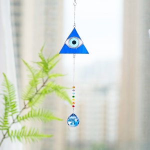 Blue Evil Eye Suncatcher Crystal Prism Stained Glass Window Hanging Wall Hanging Evil Eye Protection Crystal Good Luck Charm Gift