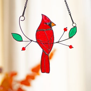 Kardinal Glasmalerei Suncatcher Muttertagsgeschenke Glasmalereivögel Suncatcher Kardinal Bird Feeder Decor Cardinal Geschenke