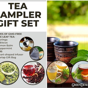 Tea Sampler Gift Set with tea infuser and reusable burlap bag - All tea is GMO-FREE