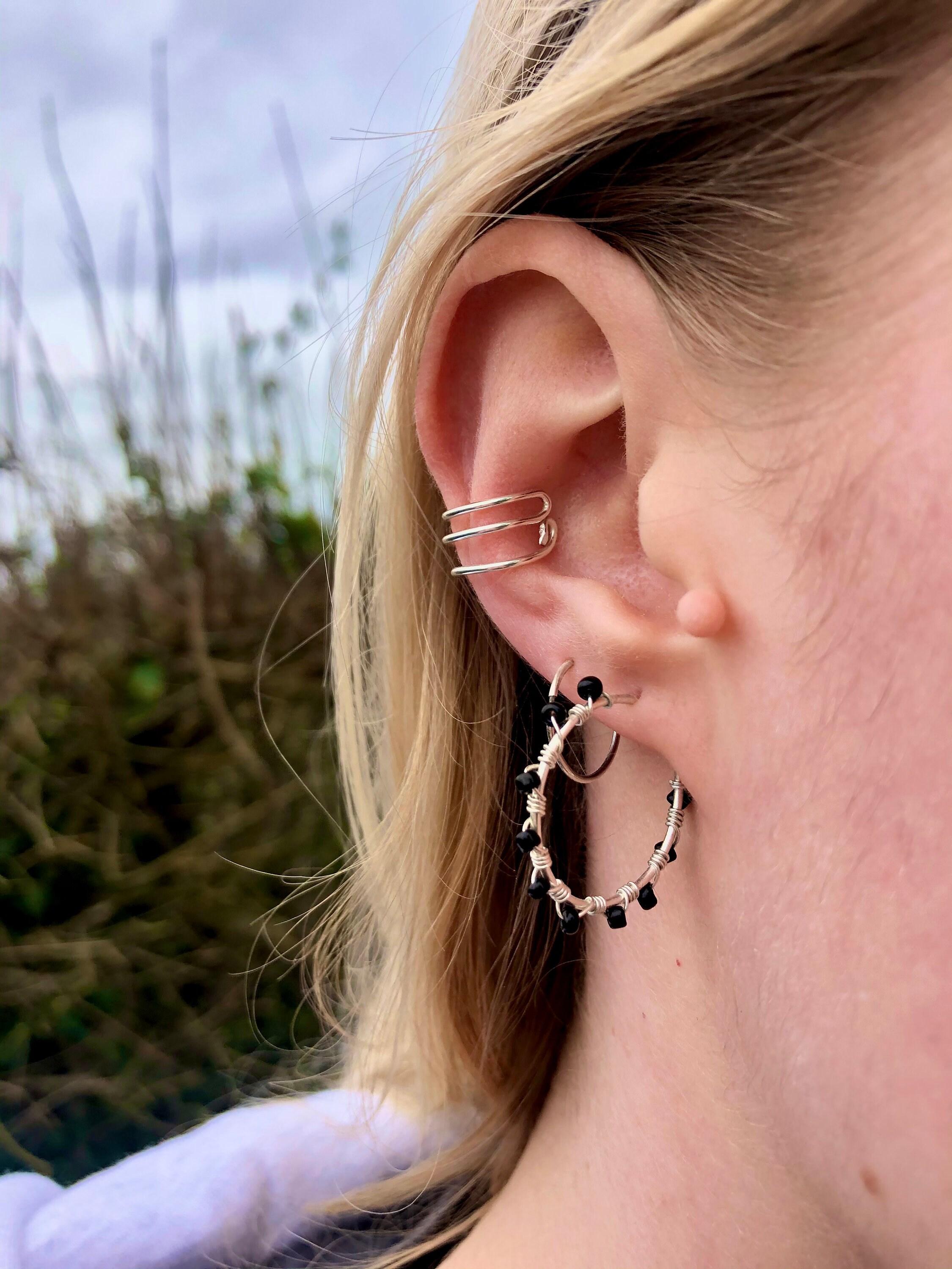 Wire Bead Hoop Earrings Etsy UK