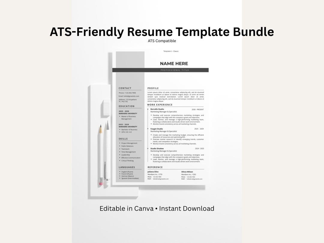 4 ATS Friendly Resume Templates Bundle | Editable Canva CV ...
