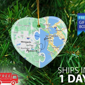 Personalized Heart Map, Long Distance Relationship Gift, Custom Heart Map Ornament, Valentines Day Gift, Anniversary Gift, Wedding Gift