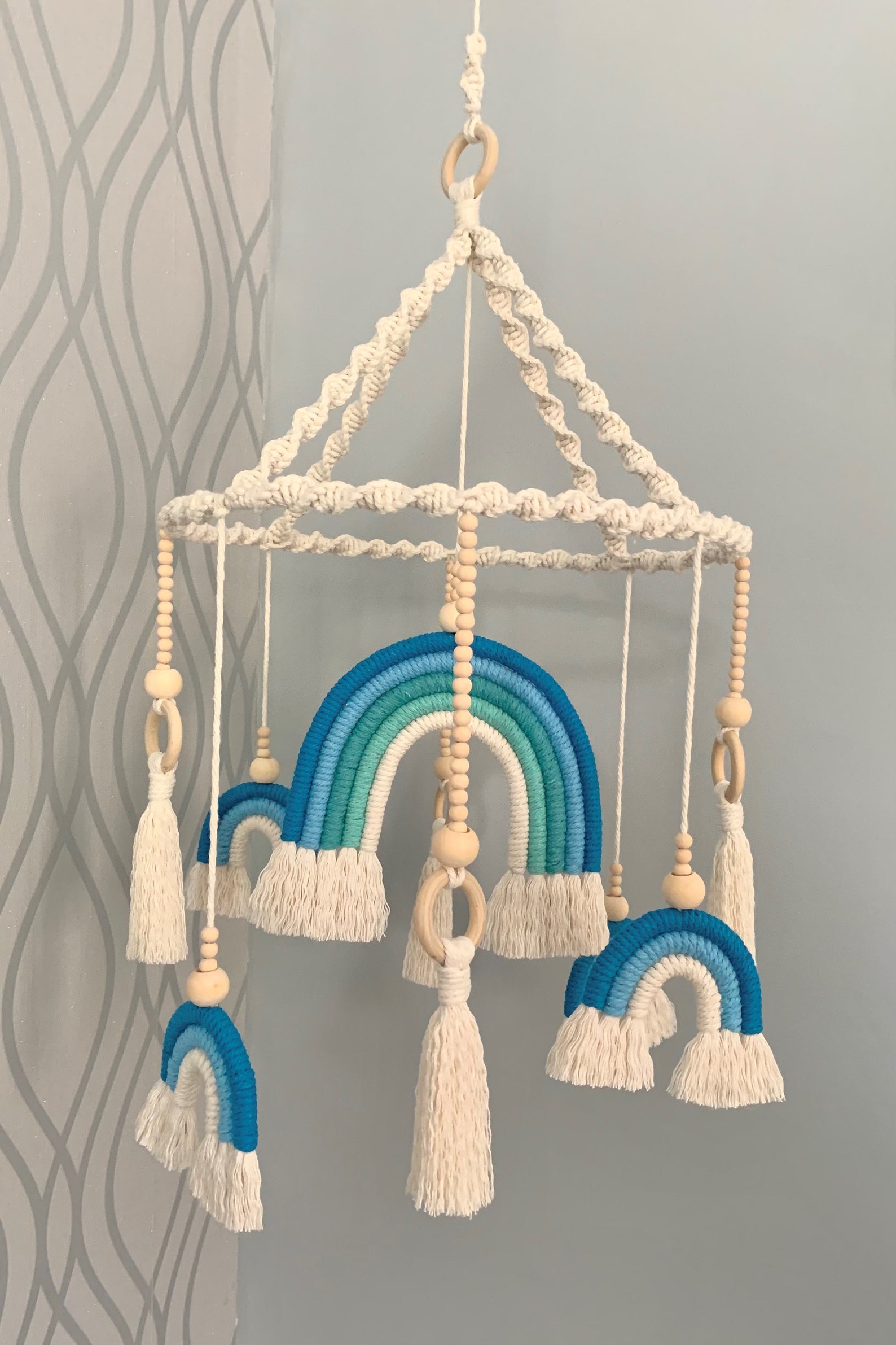 Macrame Rainbow Cot Mobile or Nursery Ceiling Hanging Can Be
