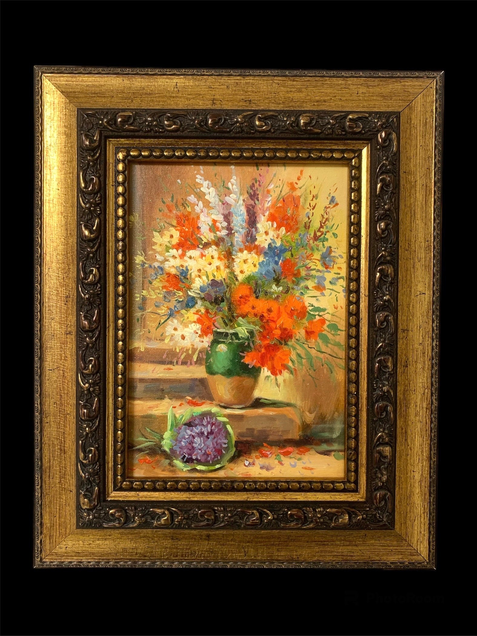 アンティークスタイルの花と装飾的なフレームのオリジナル油絵 - Etsy 日本