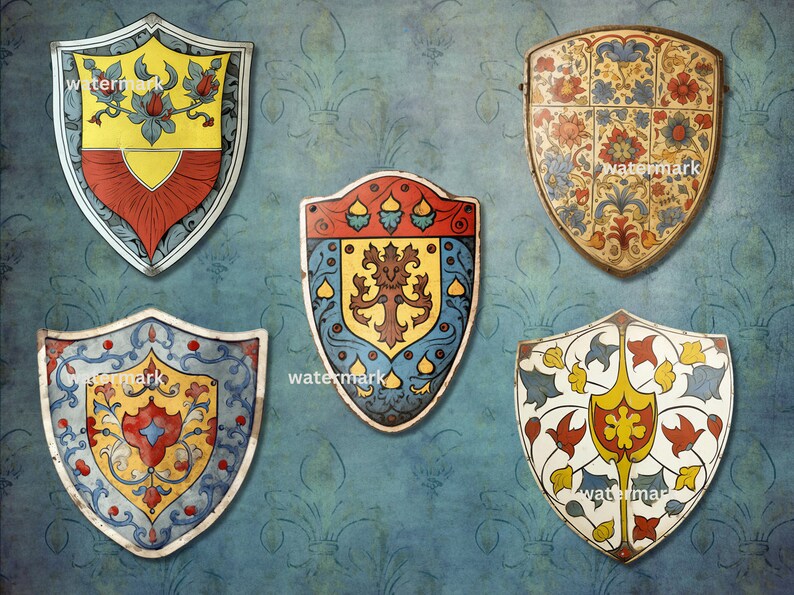 Medieval Shields With Distressed Paint Etsy