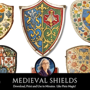 Medieval Shields with Distressed Paint, Rustic Clipart