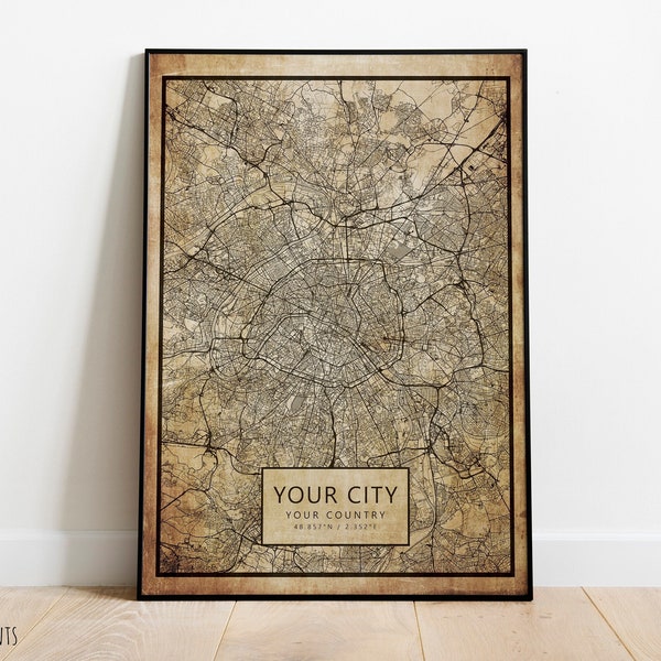 Any City Map, Custom Map, Custom Map Poster, Any City, Any Town, Personalized Map, Your City, Custom City, Vintage map, Minimalistic Map