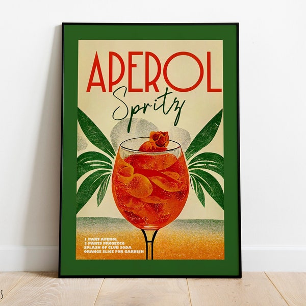 Aperol Spritz Cocktail Print, Colourful Art Bar Prints, Kitchen Bar Drinks Print, Pink And Orange Colourful Art, Fun Wall Art