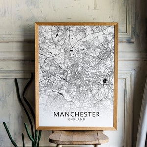 Manchester City Map Print: Black and White Minimalist England Poster, Digital Download