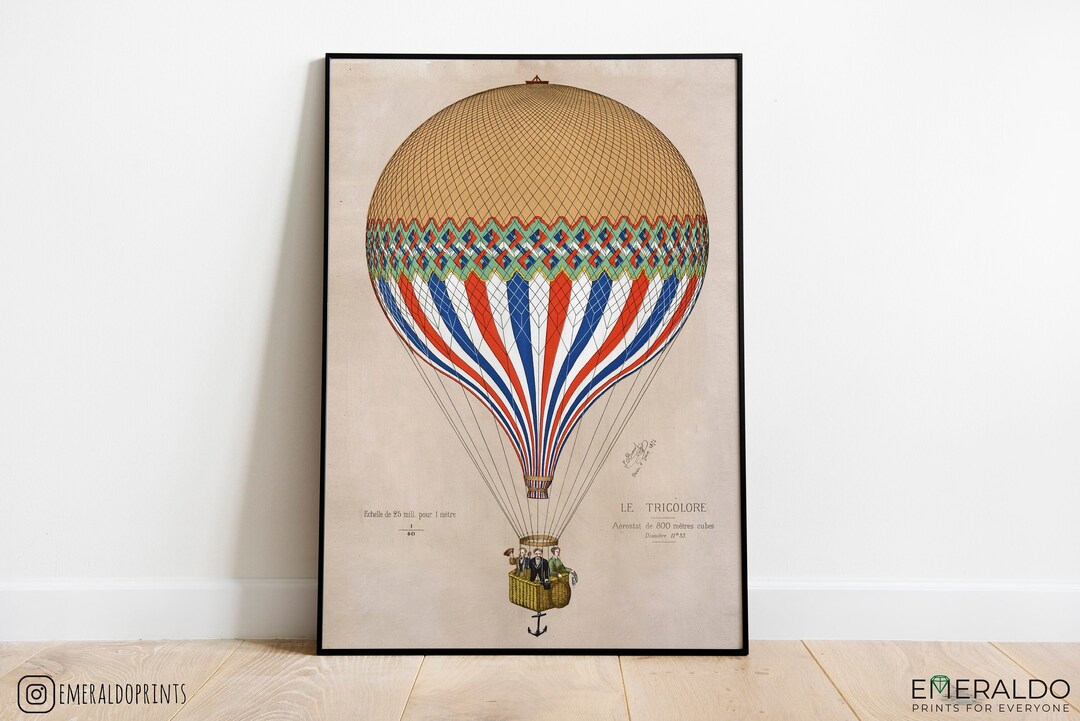 Balloon Poster Print Vintage Tricolore Hot Air Balloon Professionally ...