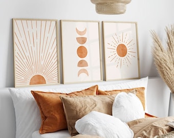 Boho Sunshine Wall Art Prints: Scandinavian Home Decor, Set of 3