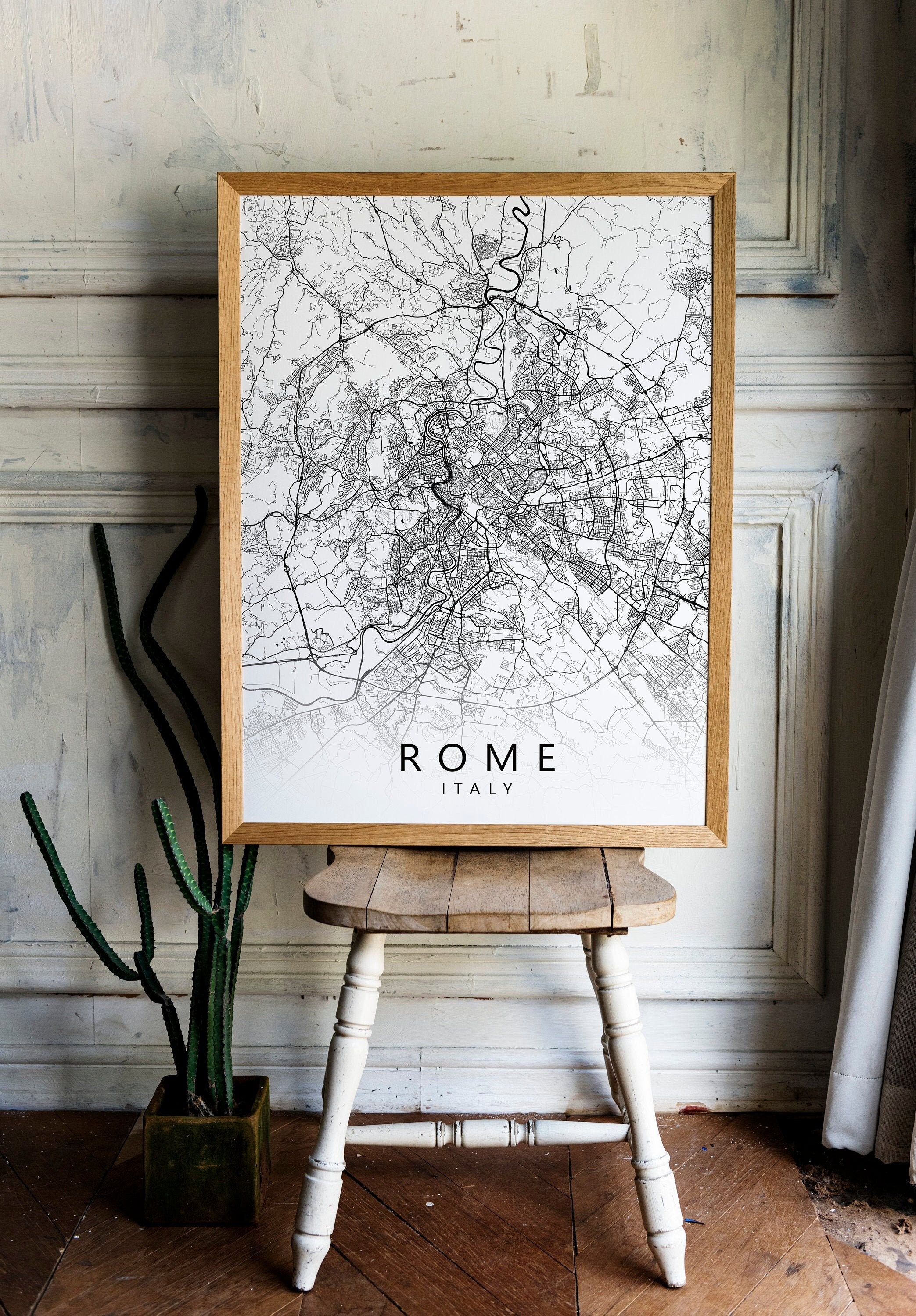 Rome City Map Print: Minimalist Black & White Italy Art (Digital Download)