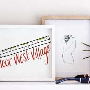 Carte dessinée à la main de Bloor West Village • Quartier de Toronto • Impression d'art numérique • Art mural personnalisé et décoration d'intérieur moderne • Cadeau d'anniversaire