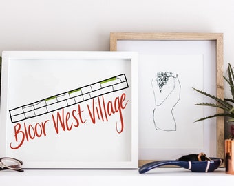 Bloor West Village Hand Drawn Map • Toronto Neighbourhood • Digital Art Print • Custom Wall Art and Modern Home Decor • Anniversary Gift