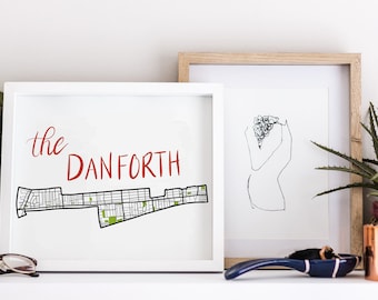 The Danforth Hand Drawn Map • Toronto Neighbourhood • Digital Art Print • Custom Wall Art and Modern Home Decor • Anniversary Gift