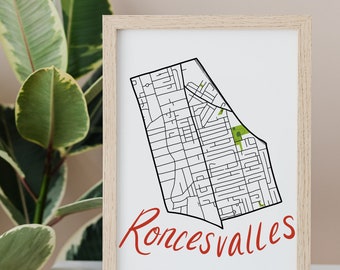 Roncesvalles Hand Drawn Map • Toronto Neighbourhood • Digital Art Print • Custom Wall Art and Modern Home Decor • Anniversary Gift