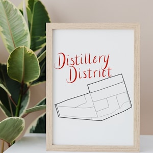 Carte dessinée à la main du quartier de la distillerie • Quartier de Toronto • Impression d'art numérique • Art mural personnalisé et décoration d'intérieur moderne • Cadeau d'anniversaire