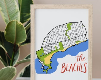 The Beaches Hand Drawn Map • Toronto Neighbourhood • Digital Art Print • Custom Wall Art and Modern Home Decor • Anniversary Gift