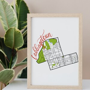 Carte dessinée à la main de Cabbagetown • Quartier de Toronto • Impression d'art numérique • Art mural personnalisé et décoration d'intérieur moderne • Cadeau d'anniversaire