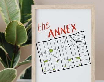 The Annex Hand Drawn Map • Toronto Neighbourhood • Digital Art Print • Custom Wall Art and Modern Home Decor • Anniversary Gift
