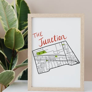 La carte dessinée à la main Junction • Quartier de Toronto • Impression d'art numérique • Art mural personnalisé et décoration d'intérieur moderne • Cadeau d'anniversaire