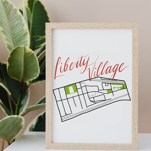 Carte dessinée à la main de Liberty Village • Quartier de Toronto • Impression d'art numérique • Art mural personnalisé et décoration d'intérieur moderne • Cadeau d'anniversaire