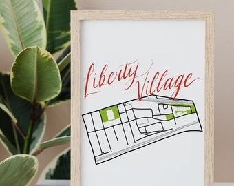 Liberty Village Hand Drawn Map • Toronto Neighbourhood • Digital Art Print • Custom Wall Art and Modern Home Decor • Anniversary Gift