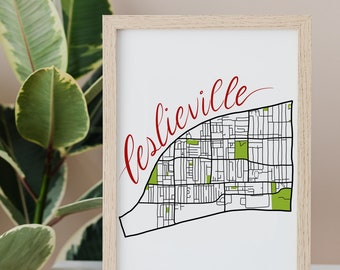 Leslieville Hand Drawn Map • Toronto Neighbourhood • Digital Art Print • Custom Wall Art and Modern Home Decor • Anniversary Gift