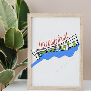 Carte dessinée à la main de Harbourfront • Quartier de Toronto • Impression d'art numérique • Art mural personnalisé et décoration d'intérieur moderne • Cadeau d'anniversaire