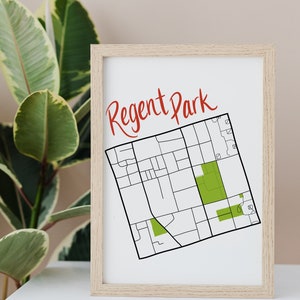 Carte dessinée à la main de Regent Park • Quartier de Toronto • Impression d'art numérique • Art mural personnalisé et décoration intérieure moderne • Cadeau d'anniversaire