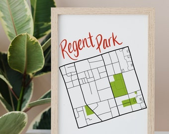 Regent Park Hand Drawn Map • Toronto Neighbourhood • Digital Art Print • Custom Wall Art and Modern Home Decor • Anniversary Gift