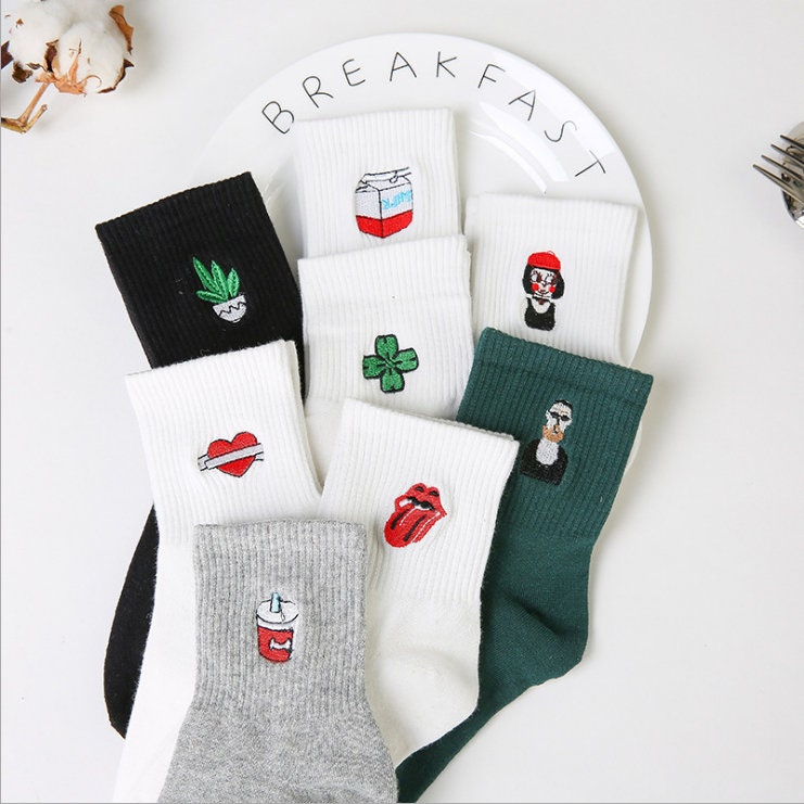 Japanese and Korean Harajuku Cartoon Embroidered Socks Etsy
