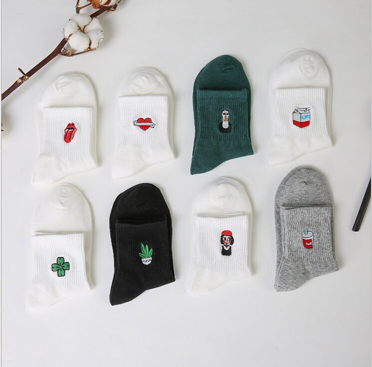 Japanese and Korean Harajuku Cartoon Embroidered Socks Etsy